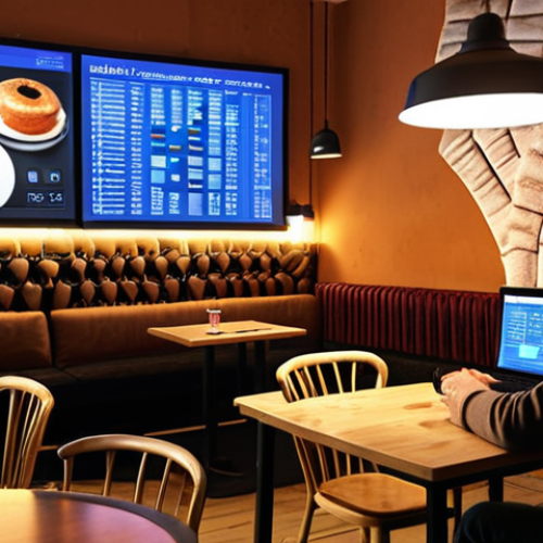 ** A cozy Krakow cafe interior, filled with the aroma of coffee and "pączki." In the background, a training session for a large language model is projected onto a screen, displaying code and graphs. Focus on the warmth of the lighting and the intellectual atmosphere.

**