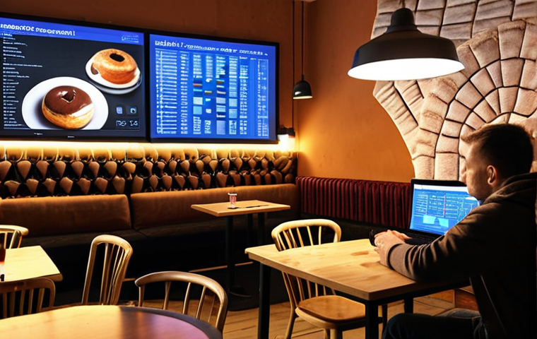 ** A cozy Krakow cafe interior, filled with the aroma of coffee and "pączki." In the background, a training session for a large language model is projected onto a screen, displaying code and graphs. Focus on the warmth of the lighting and the intellectual atmosphere.
**