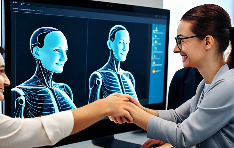 A visually striking AI chatbot interface, depicted as a sophisticated network of glowing neural lines, seamlessly interacting with a diverse group of fully clothed Polish individuals in a bustling, modern co-working space. The individuals are smiling, engaged, and appear to be communicating naturally with the AI, which subtly displays Polish linguistic nuances and cultural motifs. The background features blurred, contemporary office architecture with soft, warm lighting. The overall scene emphasizes natural language processing and genuine understanding. safe for work, appropriate content, fully clothed, professional, perfect anatomy, correct proportions, natural pose, well-formed hands, proper finger count, high quality, professional photography, digital art.