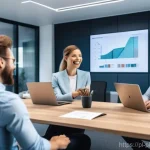 Home 18 자연어 처리 모델 튜닝의 KPI 설정 방법 - **Prompt: "Dynamic illustration of a diverse, professional business team in a modern, open-plan offi...