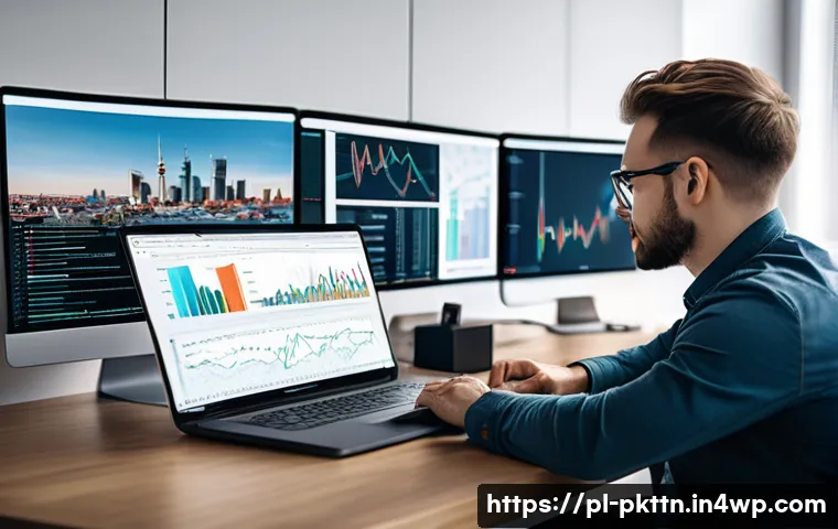 자연어 처리 모델 튜닝을 위한 파라미터 스윕 기법 - A modern data scientist in a bright, spacious office filled with multiple computer screens displayin...