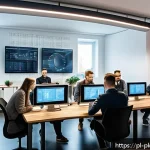 Home 20 자연어 처리 모델 튜닝의 장점과 단점 - A modern office scene showing a diverse team of Polish software developers collaborating around a la...