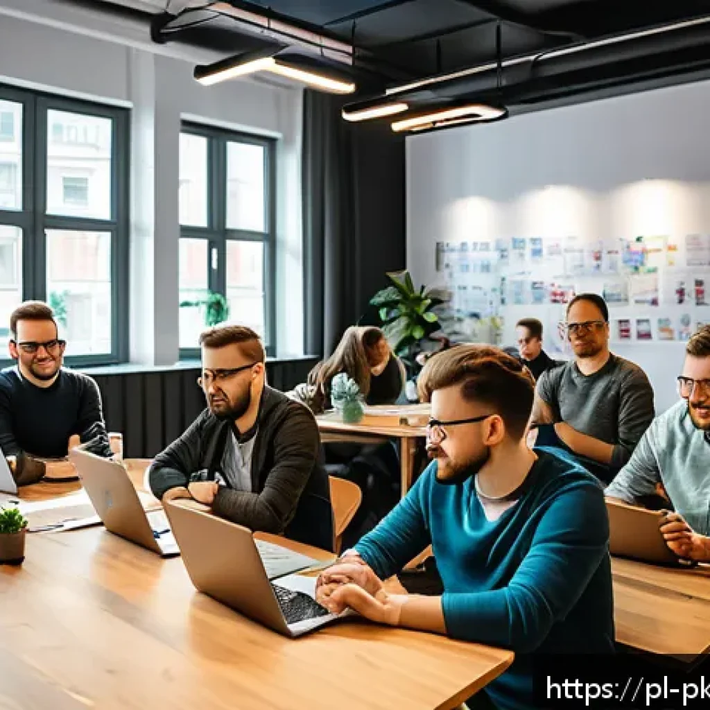 자연어 처리 모델 튜닝을 위한 커뮤니티 및 포럼 소개 - A modern Polish tech meetup scene in a spacious co-working space in Warsaw, featuring diverse young ...