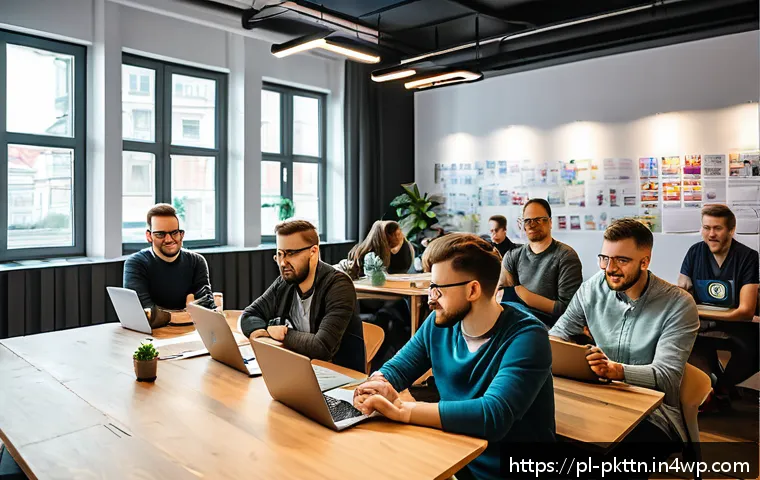 자연어 처리 모델 튜닝을 위한 커뮤니티 및 포럼 소개 - A modern Polish tech meetup scene in a spacious co-working space in Warsaw, featuring diverse young ...